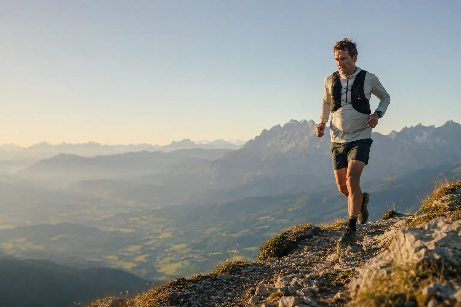 Un sportif amateur progresse sur un sentier de montagne